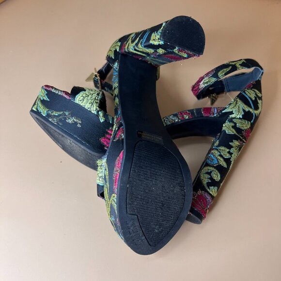 Guess Chunky Stack Heel platform with Ankle Strp open toe colorful texture sz 7 - Picture 9 of 9